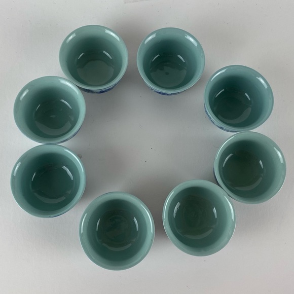 Vintage Handpainted Asian Tea set with Six small cups Milk pitcher and Sugarbowl - Picture 13 of 15